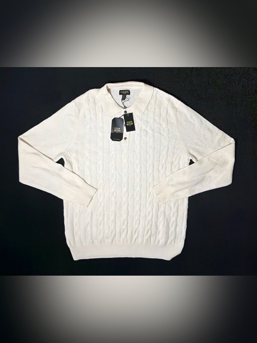 Club Room Men M Ivory Long Sleeve 100% Cashmere Sweater NWT